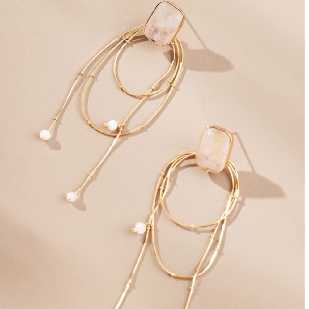 Anthropologie Pink Stone Gold Earrings